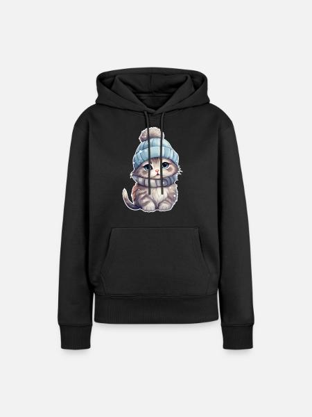 Winter Katze - Frauen Premium Bio Hoodie - Schwarz