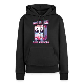 Low on Vibes – Juice Box Needs Vitamins - Women’s Premium Organic Hoodie - black - Front - Julia (174cm)