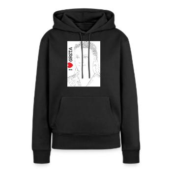 I love Greta - Frauen Premium Bio Hoodie - Schwarz - Vorne - Julia (174cm)