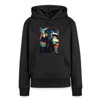 chimp wearing headphones - Women’s Premium Organic Hoodie - black - Front - Julia (174cm)