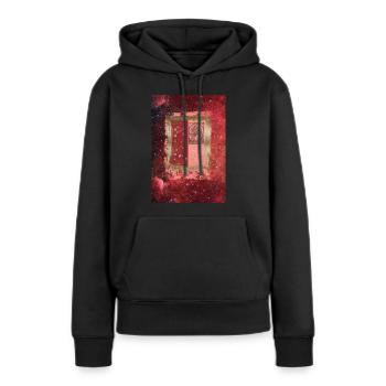 SHIVA Rot Gold Abstrakt - Frauen Premium Bio Hoodie - Schwarz - Vorne - Julia (174cm)