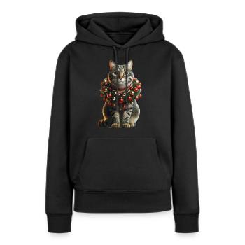 Motif de chat de l’Avent - Sweat à capuche Premium bio Femme - noir - Devant - Julia (174cm)