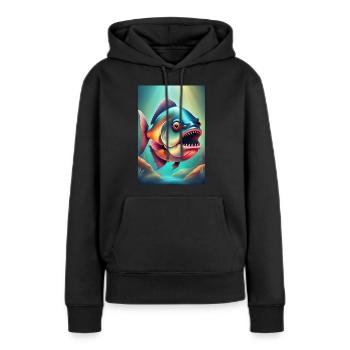 Poisson piranha à l’air en colère - Sweat à capuche Premium bio Femme - noir - Devant - Julia (174cm)