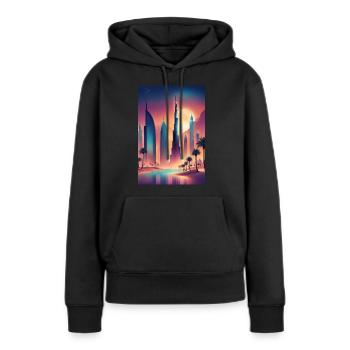 Paysage urbain coloré de l’est - Sweat à capuche Premium bio Femme - noir - Devant - Julia (174cm)