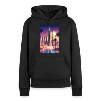 Große Palmen und ein hohes Hochhaus - Frauen Premium Bio Hoodie - Schwarz - Vorne - Julia (174cm)