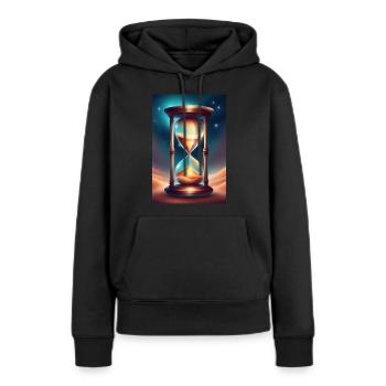 Un sablier sur le sable du désert - Sweat à capuche Premium bio Femme - noir - Devant - Julia (174cm)
