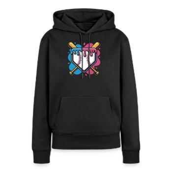 Baseball Home Plate Pink Blau Gekreuzte Schlaeger - Frauen Premium Bio Hoodie - Schwarz - Vorne - Julia (174cm)