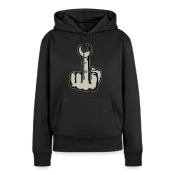 Mittelfinger Stingerfinger Schraubschlüssel - Frauen Premium Bio Hoodie - Schwarz - Vorne - Julia (174cm)