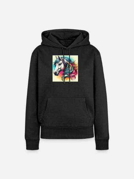 Pferd - Frauen Premium Bio Hoodie - Schwarz