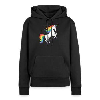 Licorne arc-en-ciel géométrique - Sweat à capuche Premium bio Femme - noir - Devant - Julia (174cm)