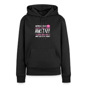 Niemals ohne AMERICAN STAFFORD - Frauen Premium Bio Hoodie - Schwarz - Vorne - Julia (174cm)