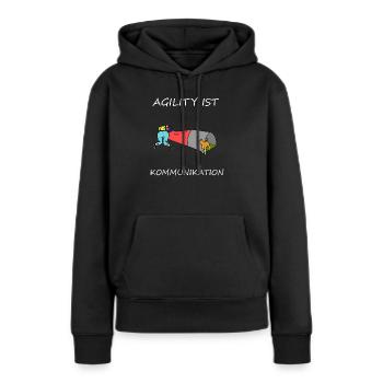 L'agilité est - communication - Sweat à capuche Premium bio Femme - noir - Devant - Julia (174cm)