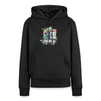Ordinateur vintage - Sweat à capuche Premium bio Femme - noir - Devant - Julia (174cm)