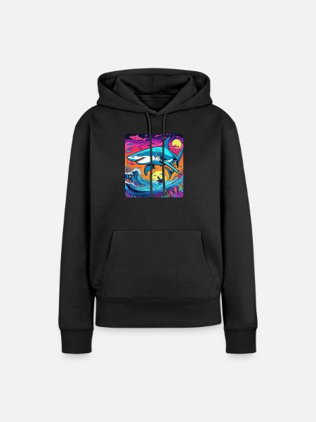 Hai & Sonnenuntergang - Frauen Premium Bio Hoodie - Schwarz