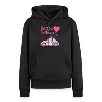 Joyeux anniversaire Police Rose - Sweat à capuche Premium bio Femme - noir - Devant - Julia (174cm)