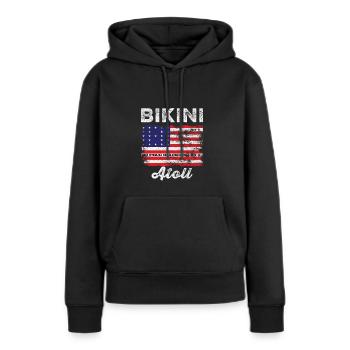 Drapeau de l’atoll de Bikini en détresse Drapeau de Bikini - Sweat à capuche Premium bio Femme - noir - Devant - Julia (174cm)