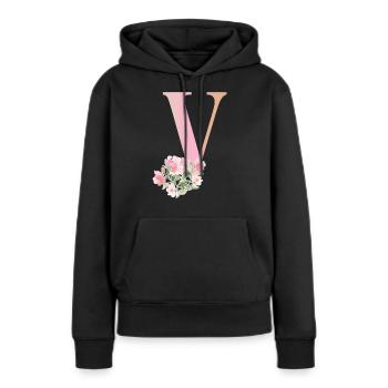 Letter V with flowers - Women’s Premium Organic Hoodie - black - Front - Julia (174cm)