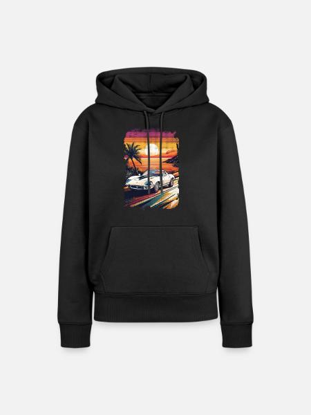 voiture vintage couché de soleil - Sweat à capuche Premium bio Femme - noir