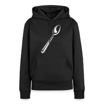 Cuisserie symbole cuillère - Sweat à capuche Premium bio Femme - noir - Devant - Julia (174cm)