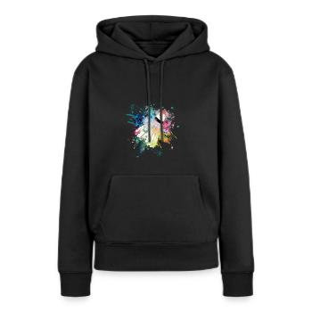 Wasserfabe Farbexplosion Splash Design Federball - Frauen Premium Bio Hoodie - Schwarz - Vorne - Julia (174cm)