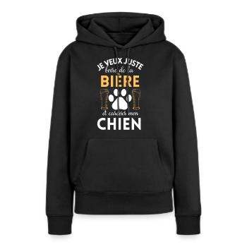 Boire une bière et caresser mon chien - Sweat à capuche Premium bio Femme - noir - Devant - Julia (174cm)
