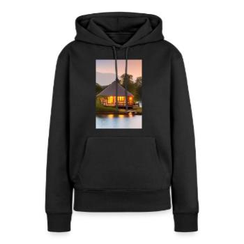 Charmante cabane au bord du lac - Sweat à capuche Premium bio Femme - noir - Devant - Julia (174cm)