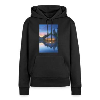 Charmante cabane au bord du lac - Sweat à capuche Premium bio Femme - noir - Devant - Julia (174cm)