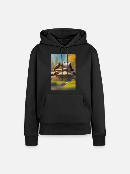 Charmante Hütte am See - Frauen Premium Bio Hoodie - Schwarz
