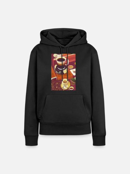 Kaffee, Kaffeebohnen - Frauen Premium Bio Hoodie - Schwarz