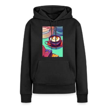 Café, grains de café - Sweat à capuche Premium bio Femme - noir - Devant - Julia (174cm)