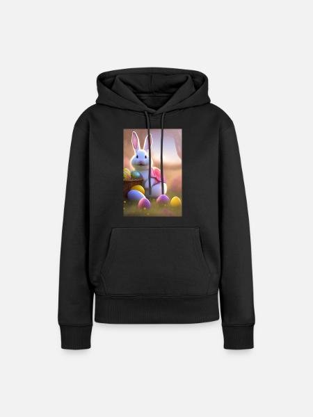 Osterhase mit Oster Eier - Frauen Premium Bio Hoodie - Schwarz