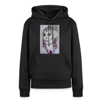 Femme avec des bijoux - Sweat à capuche Premium bio Femme - noir - Devant - Julia (174cm)