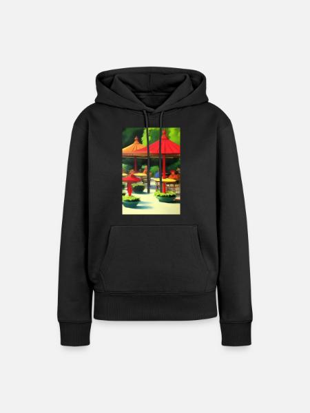 Asiatisches Cafe im Freien - Frauen Premium Bio Hoodie - Schwarz