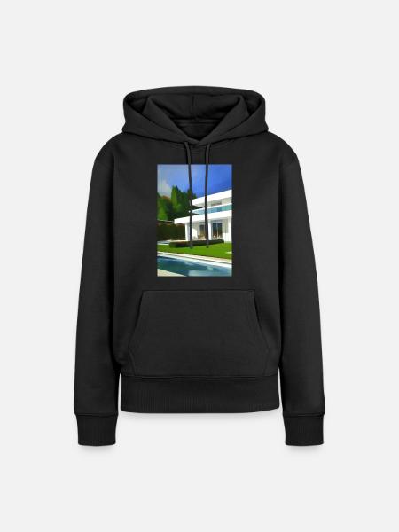 Weiße Villa mit Pool - Frauen Premium Bio Hoodie - Schwarz