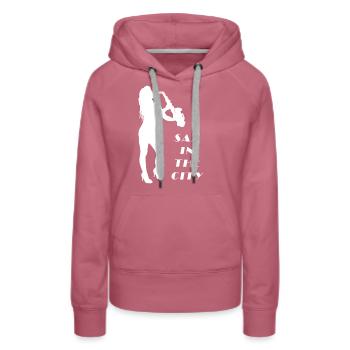Saxophon in der Stadt, Saxophon und Tanz - Frauen Premium Bio Hoodie - Malve - Vorne - Isabella (175cm)