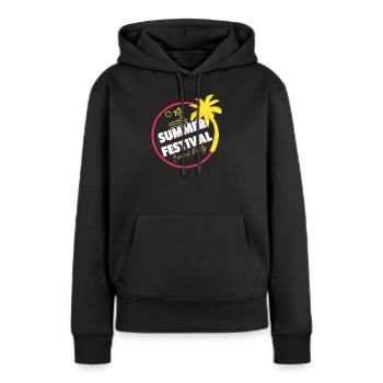festival, summer festival, beach party - Sweat à capuche Premium bio Femme - noir - Devant - Julia (174cm)