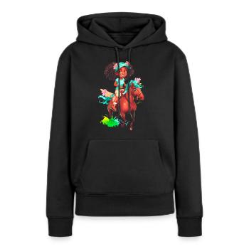 Fille à cheval - Sweat à capuche Premium bio Femme - noir - Devant - Julia (174cm)