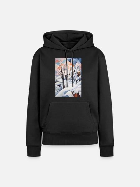 Verschneite Landschaft im geometrischen Stil - Frauen Premium Bio Hoodie - Schwarz
