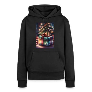 Festliche Geschenkbox unter dem Weihnachtsbaum - Frauen Premium Bio Hoodie - Schwarz - Vorne - Julia (174cm)