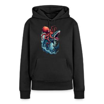 Bataille navale - Sweat à capuche Premium bio Femme - noir - Devant - Julia (174cm)