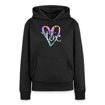 10ème anniversaire Pastel Coeur Lettrage Dix - Sweat à capuche Premium bio Femme - noir - Devant - Julia (174cm)
