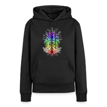 Harmonie des chakras - Sweat à capuche Premium bio Femme - noir - Devant - Julia (174cm)