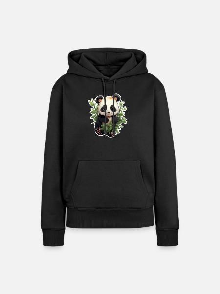 Panda niedlich - Frauen Premium Bio Hoodie - Schwarz