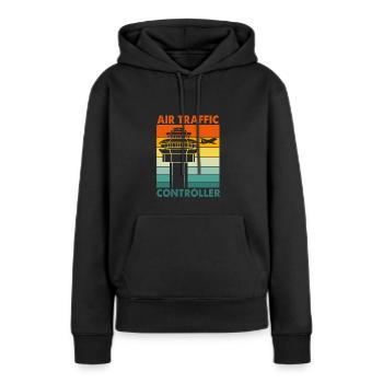 Contrôleur aérien - Sweat à capuche Premium bio Femme - noir - Devant - Julia (174cm)