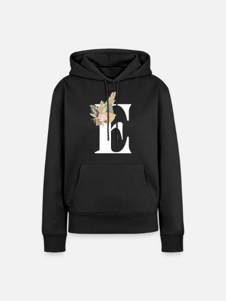 blumiger Buchstabe E - Frauen Premium Bio Hoodie - Schwarz