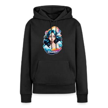 rêver - rêveur- rêveuse - rêve - rêverie - Sweat à capuche Premium bio Femme - noir - Devant - Julia (174cm)