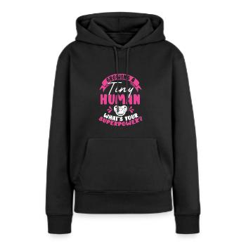 Faire grandir un petit être humain - Sweat à capuche Premium bio Femme - noir - Devant - Julia (174cm)
