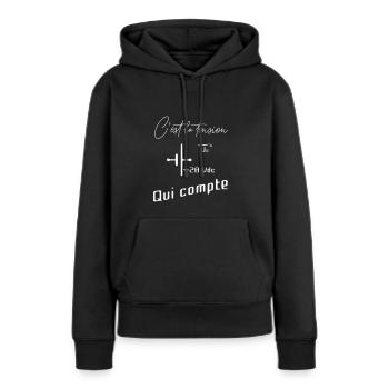 C'est la Tension qui compte (l'attention) - Sweat à capuche Premium bio Femme - noir - Devant - Julia (174cm)