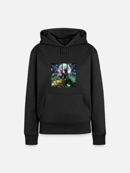 Gothic Elfe mit Laterne - Frauen Premium Bio Hoodie - Schwarz