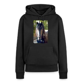 Cheval frison - Sweat à capuche Premium bio Femme - noir - Devant - Julia (174cm)